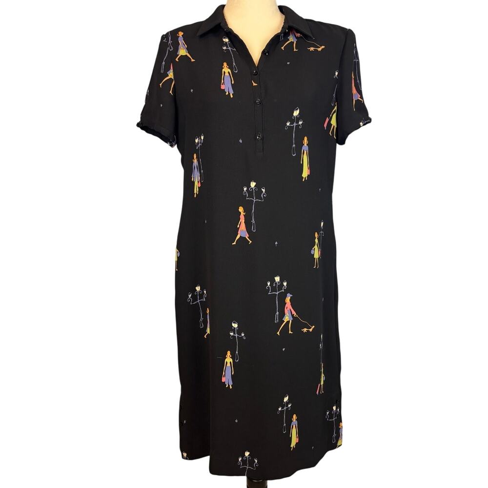 Liz Claiborne Chic Women Walking Dogs Shopping Dress Lined Sheath Collared Sz 8